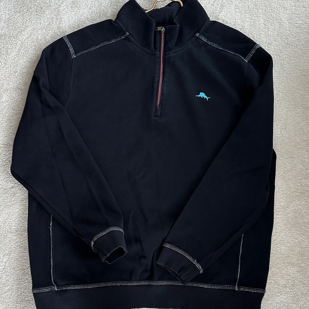 Tommy Bahama Black Quarter-Zip Sweatshirt with Teal Logo